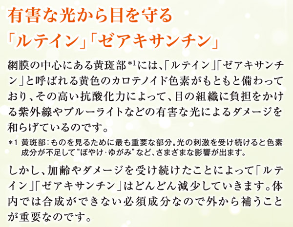 有害な光から目を守る「ルテイン」「ゼアキサンチン」